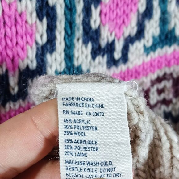 American Eagle M Wool Blend Aztec Fair Isle Sweater | Boho Y2K High Low Pullover - Picture 7 of 7